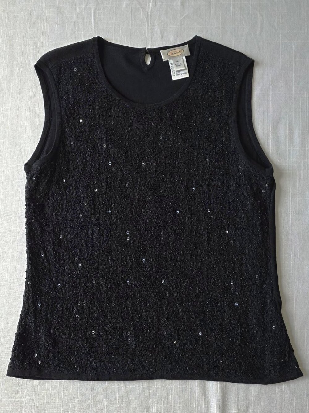 Talbots Black Sequined Lace Sleeveless Top Medium